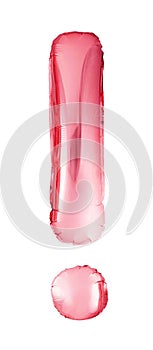 Rose gold exclamation point made of inflatable helium balloon isolated on white background