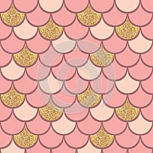 Rose gold fish scale geometrical vector pattern with glitter effect