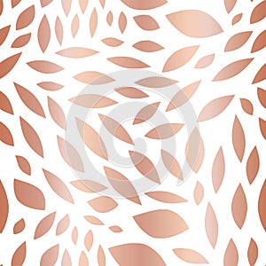 Rose gold foil seamless vector background abstract biconvex shapes. Shiny copper background pattern. Convex scattered shapes.