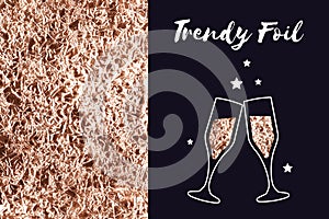 Rose gold foil texture, icon glasses of wine