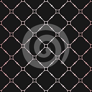 Rose gold geometric seamless pattern. Texture with copper lines, square grid