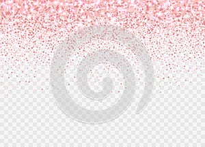 Rose gold glitter partickles isolated on transparent background. Falling sparkling confetti.