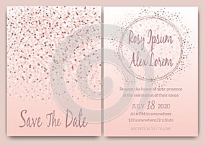 Rose gold glitter pink wedding card invitation