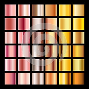 Rose gold gradient collection vector design texture. Golden bronze metal gradient template for web