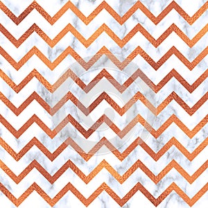 Rose Gold on marble background. Decorative vectorial pattern with zigzag. Marble Background.
