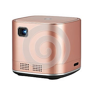 Rose gold mini projector isolated on white background
