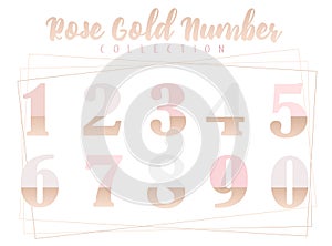 Rose gold numbers collection of vector ilustration on white background