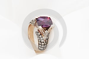 Rose Gold Ring With Rhodolite Garnet And Diamonds photo