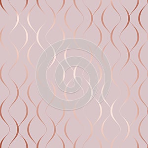 Rose gold seamless pattern. Beauty background with irregular lines. Roses golden marble. Repeated glam texture foil. Repeating ele