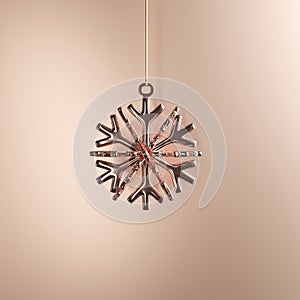 Rose-gold snowflake Christmas ornament on rose-gold background