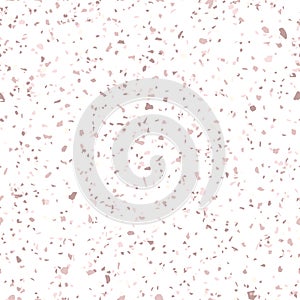 Rose gold terrazzo texture. Vector seamless pattern with gold confetti on white