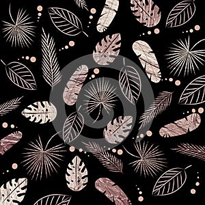 Rose gold tropical mix pattern on black background