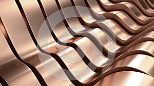 Rose Gold Wave Metal Abstract Background 3D Rendering