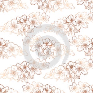 Rose golden seamless floral pattern, botanical vector background illustration