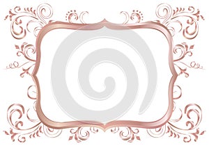 Rose golden shiny glowing ornate frame isolated over white