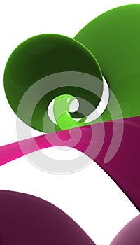 Rose and green plastic spiral polishes and reflecting