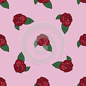 Rose hand drawn pattern on pink background