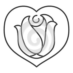 Rose in heart thin line icon, Valentines Day concept, rose in shape of love sign on white background, Floral Heart icon