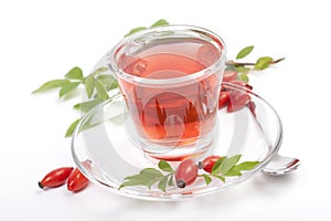 Rose hip tea isolated on white background