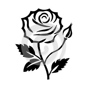 Rose icon. Decorative flower silhouette isolated on white background. Blossom vector illustration