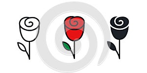 Rose icon. Garden flowers isolated vector icons