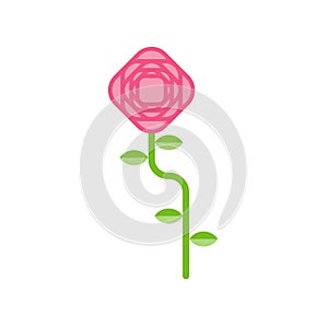 Rose isolated. Pink flower on white background. Vector illustration
