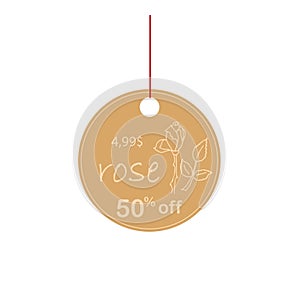 Rose label. Round original vintage sale 50% off banner on craft paper for hand made soap design, for cosmetic product