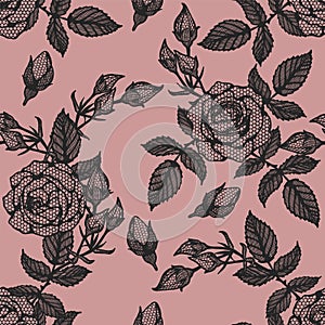 Rose lace seamless pattern by hand drawing. photo