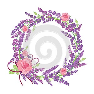 Rose and lavender flowers wreath decor arrangement