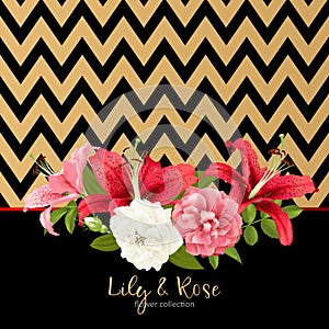 Rose and lily wedding invittion. vector card.