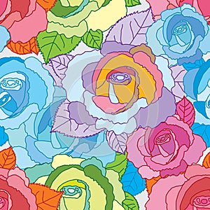 Rose line colorful seamless pattern