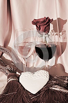 Rose, love, wine, heart in vintage hues