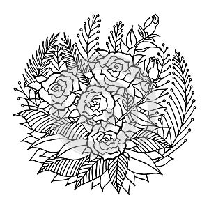 Rose mandala icon symbol logo, flower floral leaf, vector hand drawing