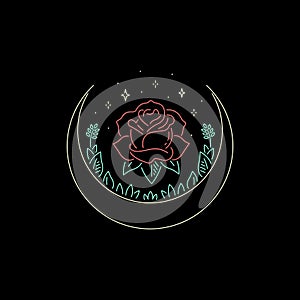 ROSE WITH MOON COLOR NEON BADGE photo