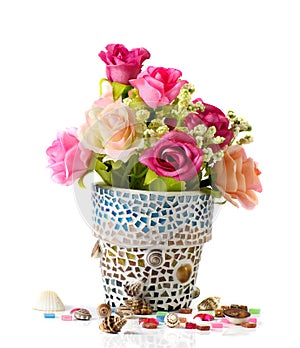 Rose and mosaic flower pot