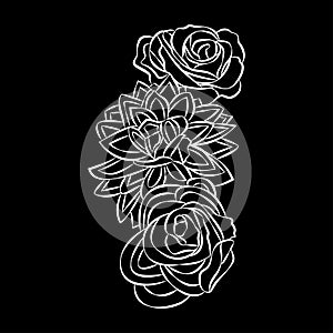 Rose motif, Flower design elements vector on black background