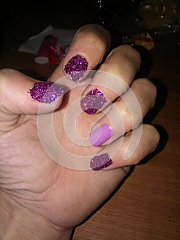 Rose nails glitters photo