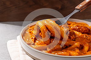 Rose Noodle Tteokbokki made with red pepper paste