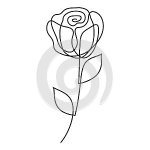 Rose one liner. Abstract flower one line art, continuous line drawing. Minimalist art style. Vector.