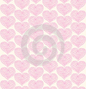 Rose ornate seamless pattern with lacy hearts