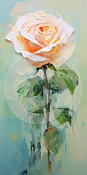 Emerald And Beige: Romantic Orange Rose Oil Painting photo