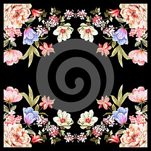 Rose pattern.Silk scarf design, fashion textile.