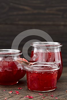 Rose petal jam on dark background