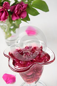 Rose petal jam in glass