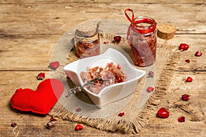 Rose petal jam with romantic decoration