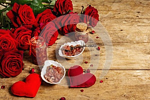 Rose petal jam with romantic decoration