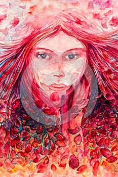 Rose Petals Breeze Redhead in Watercolors