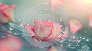rose petals will fall on abstract floral background with rose petal greeting card design