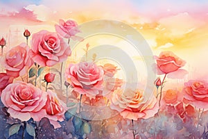 Rose pink background art flower background beauty watercolor nature blossom spring floral colorful