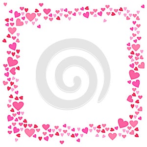 Rose pink Hearts frame isolated on white background
